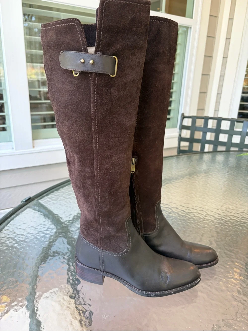 Joan & David brown suede and leather riding boots women's size 6 1/2M Preowned